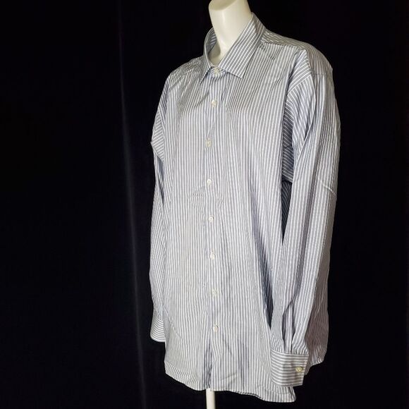 Michael Kors Blue & White Striped Long Sleeve Button Down Dress Shirt - Picture 1 of 5
